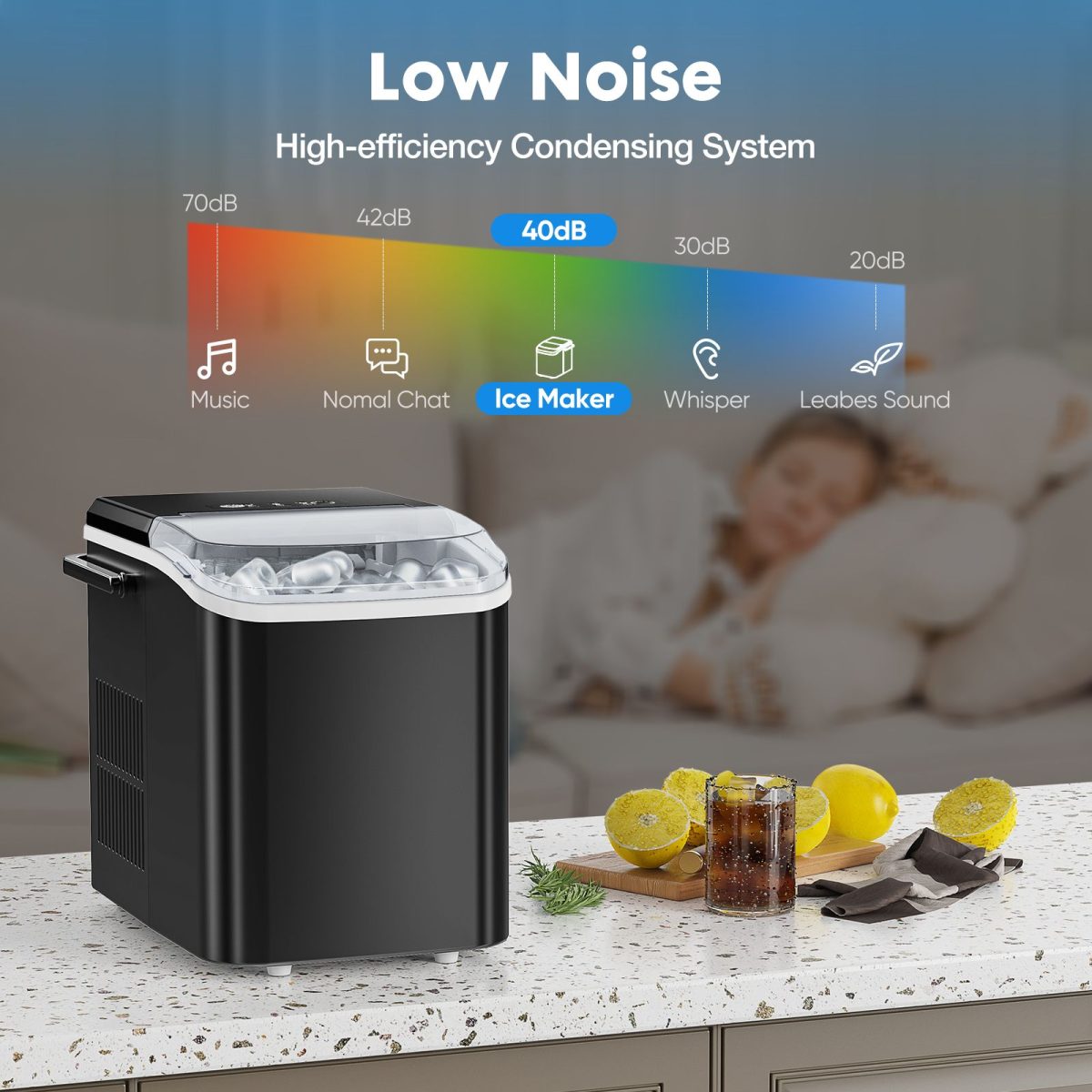 Countertop Ice Maker with Handle, 26lbs/24H Portable Ice Machine, 9 Bullet Ice Cubes Ready in 6 Mins, Self-Cleaning, Quiet Compact Ice Maker for Home, Kitchen, RV, Camping - Image 21