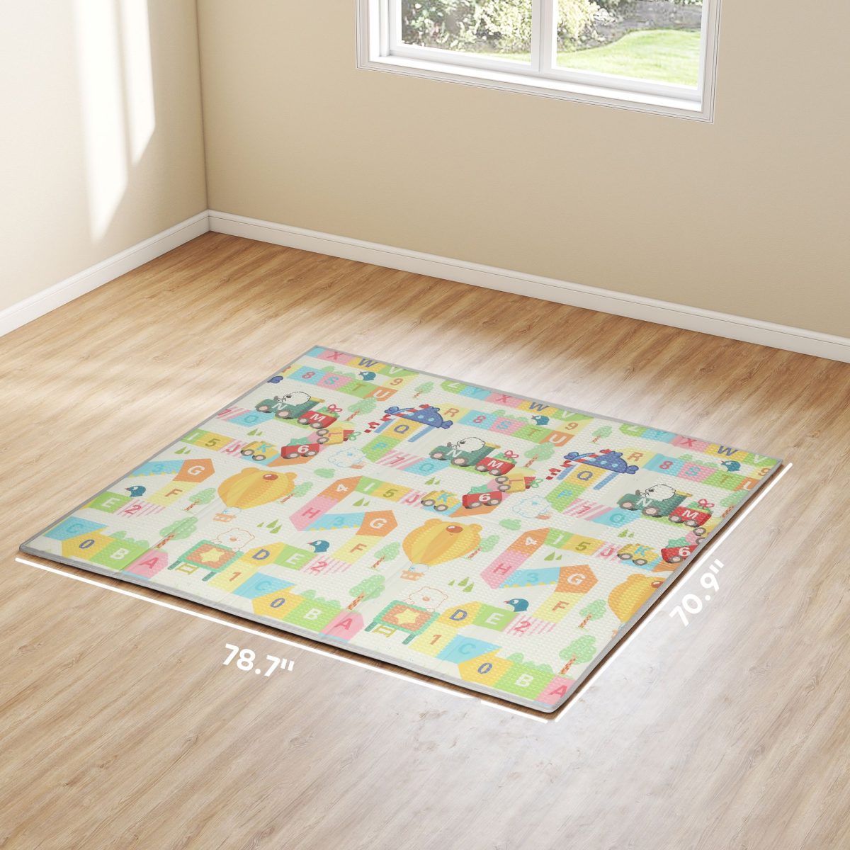 Foldable & Reversible Baby Play Mat, 79" x 71" Foam Floor Mat, Non-Slip Waterproof Crawling, Alphabet & Cloud Design - Image 3