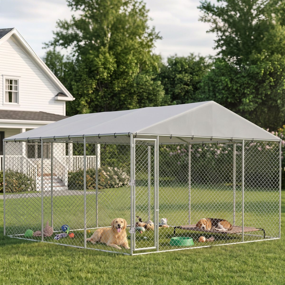 13' x 13' x 6.5' Dog Kennel Outdoor for Small Medium Dogs with Waterproof Roof, Silver - Image 2