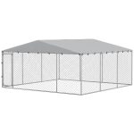 13' x 13' x 6.5' Dog Kennel Outdoor for Small Medium Dogs with Waterproof Roof, Silver