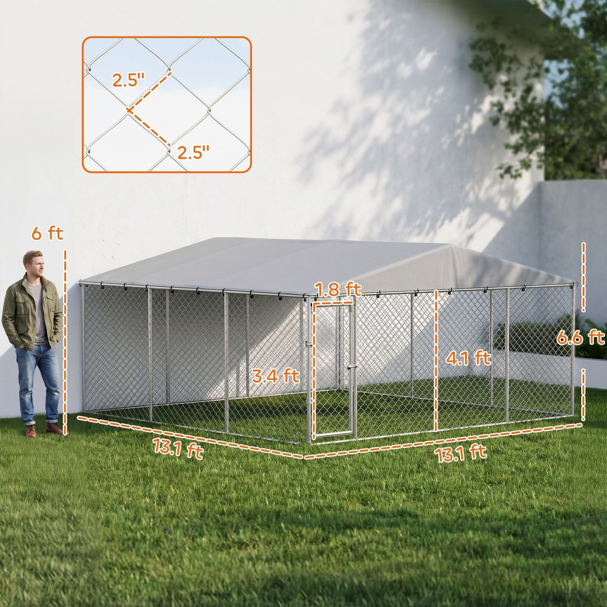 13' x 13' x 6.5' Dog Kennel Outdoor for Small Medium Dogs with Waterproof Roof, Silver - Image 3