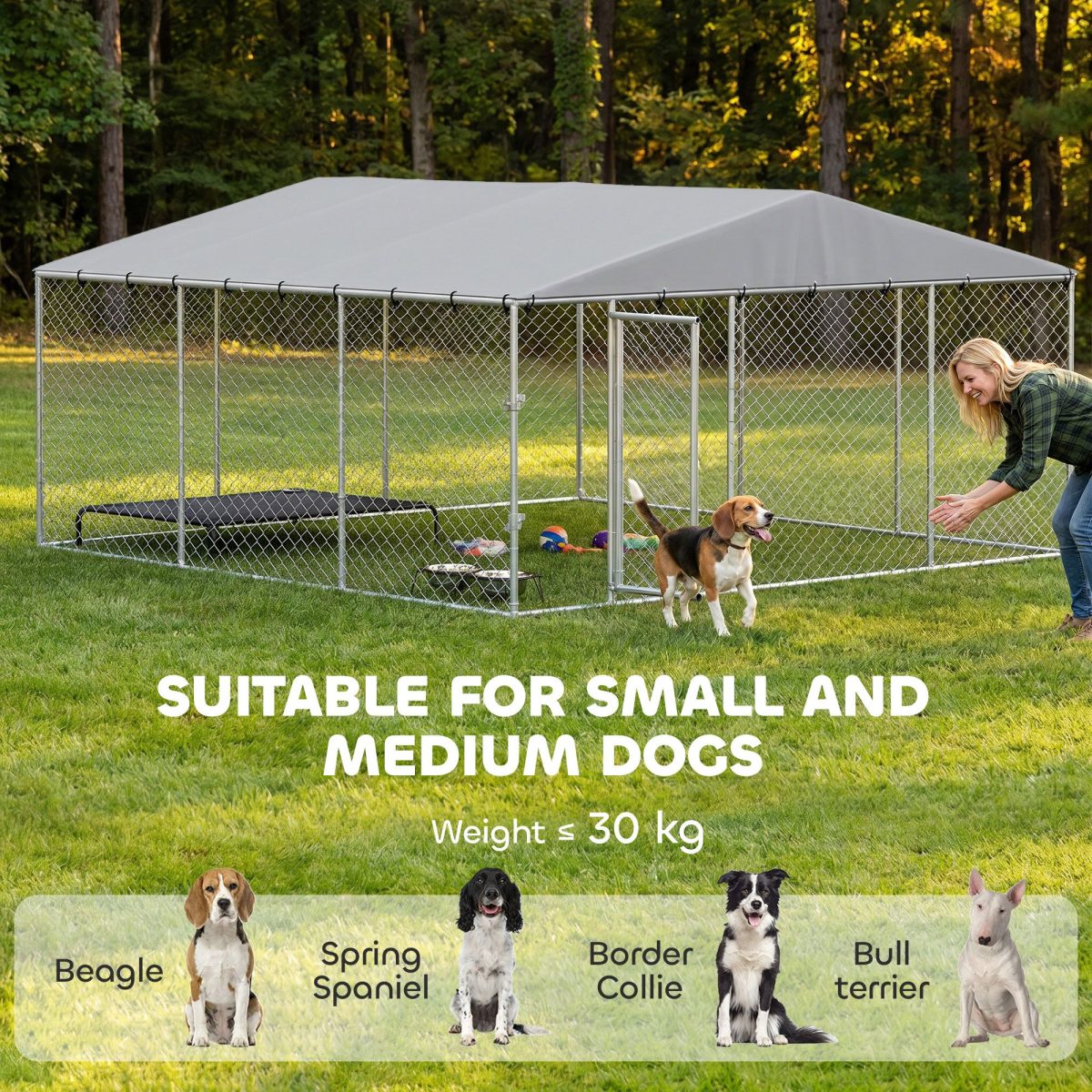 13' x 13' x 6.5' Dog Kennel Outdoor for Small Medium Dogs with Waterproof Roof, Silver - Image 4