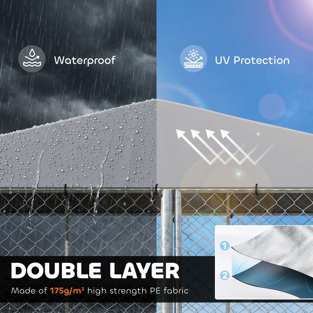 13' x 13' x 6.5' Dog Kennel Outdoor for Small Medium Dogs with Waterproof Roof, Silver - Image 6