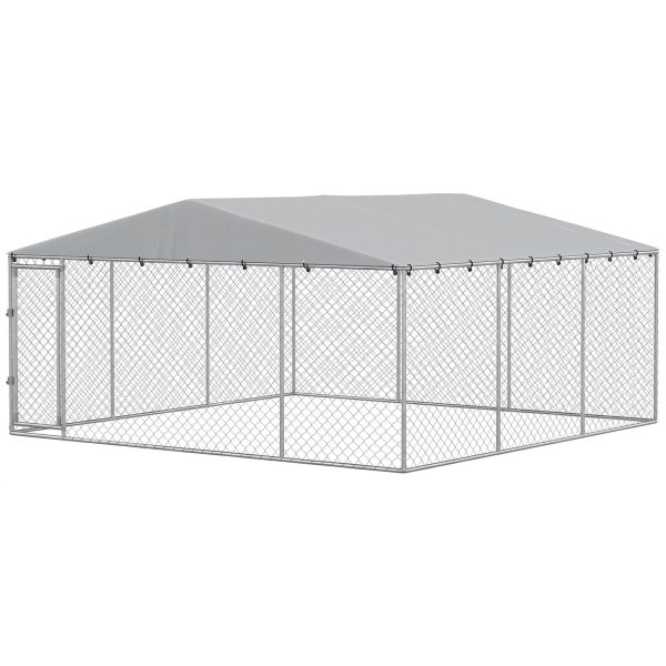 13' x 13' x 6.5' Dog Kennel Outdoor for Small Medium Dogs with Waterproof Roof, Silver