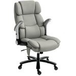 Big and Tall Office Chair with Airbag Lumbar Support, Pet-Friendly Fabric Desk Chair with Flip-Up Armrests, Light Gray