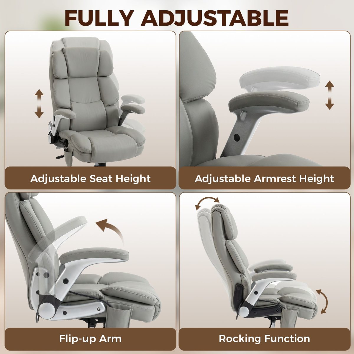 Big and Tall Office Chair with Airbag Lumbar Support, Pet-Friendly Fabric Desk Chair with Flip-Up Armrests, Light Gray - Image 7