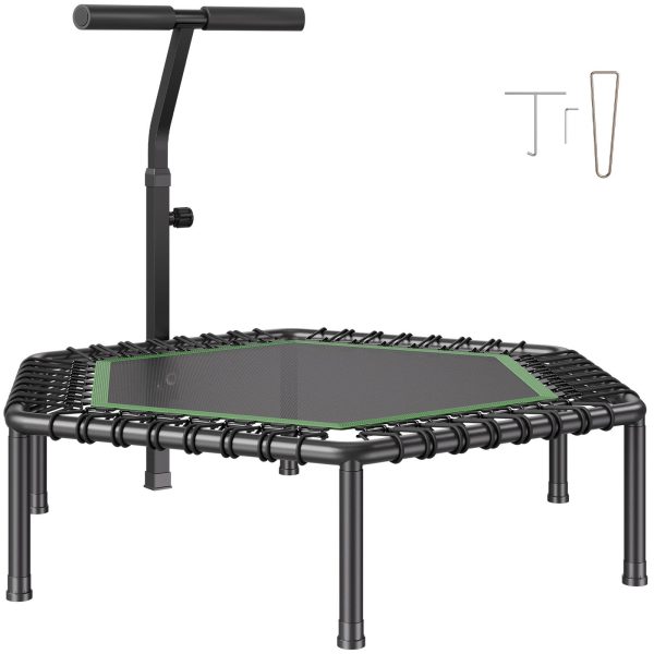 54.5 Inch Mini Trampoline, 450 lbs Max Load Fitness Rebounder, Stable & Quiet Small Trampoline with 3 Levels Height Adjustable & Foam Handle, Exercise Rebounder for Adults Indoor/Garden Workout