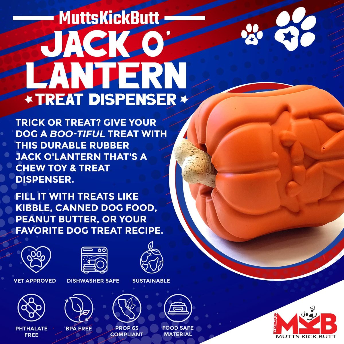Jack O' Lantern Dog Toy - Durable Halloween Chew Toy for Large Dogs | USA Made - Image 2