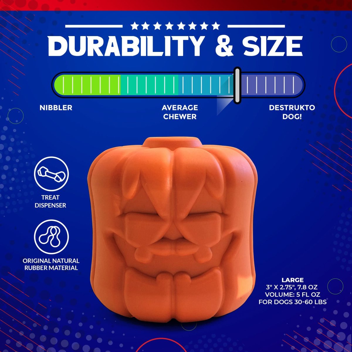 Jack O' Lantern Dog Toy - Durable Halloween Chew Toy for Large Dogs | USA Made - Image 4