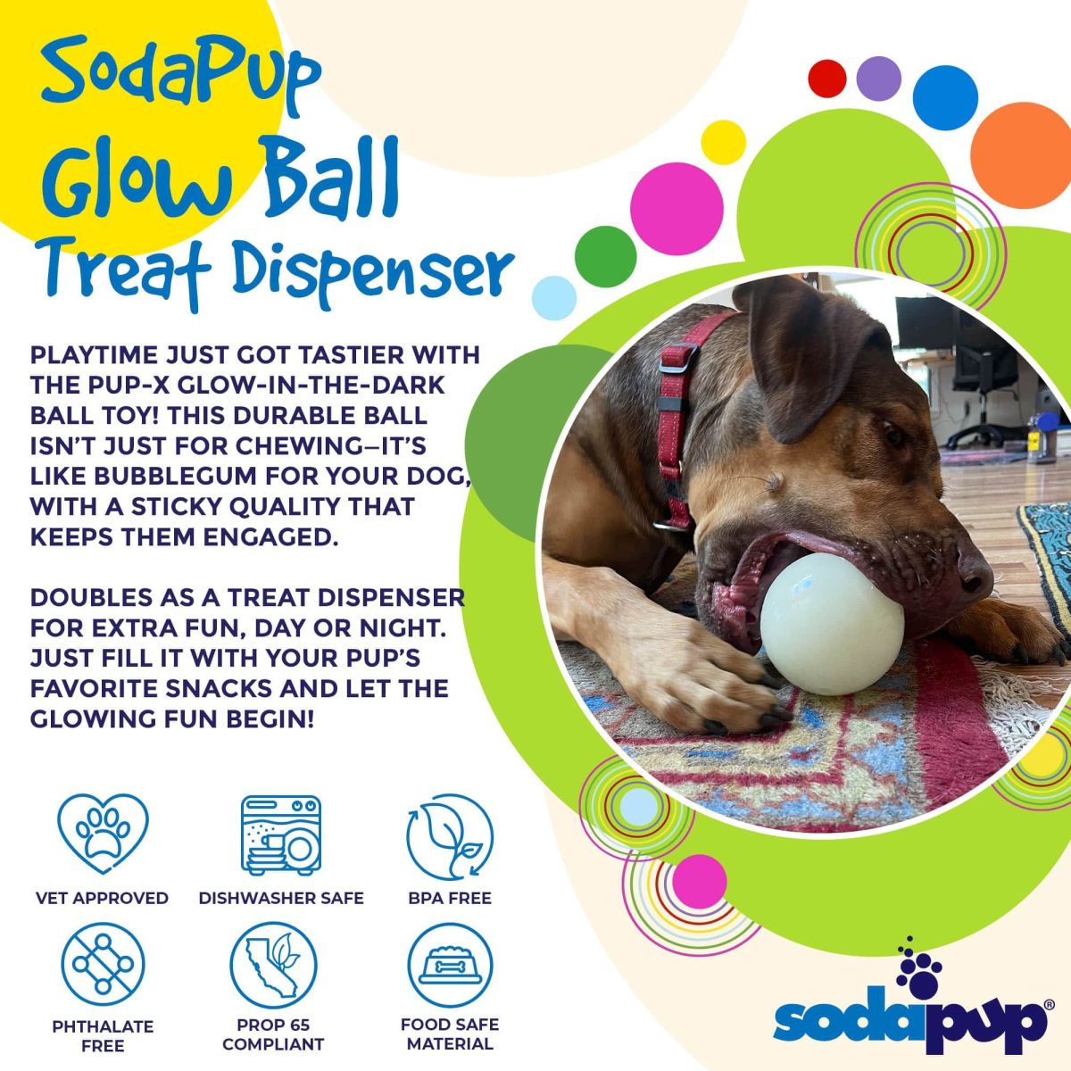 4" Glow-in-the-Dark Dog Ball - Treat Dispenser & Water Toy | USA Made - Image 2