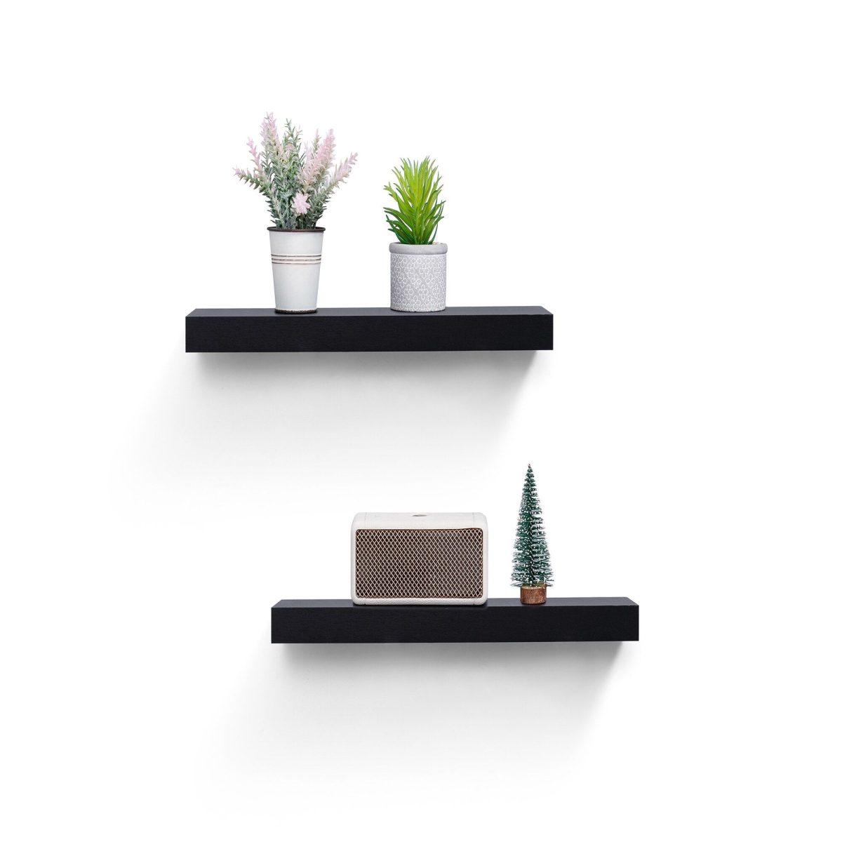 Floating Shelves 18.11" Wall Mounted Wood Shelves for Bathroom, Bedroom, Living Room, Kitchen, Hanging Shelf for Books/Storage/Decor with Invisible Brackets, Built-in LED Lighting, Black - Image 2