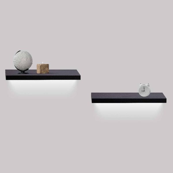 Floating Shelves 18.11" Wall Mounted Wood Shelves for Bathroom, Bedroom, Living Room, Kitchen, Hanging Shelf for Books/Storage/Decor with Invisible Brackets, Built-in LED Lighting, Black
