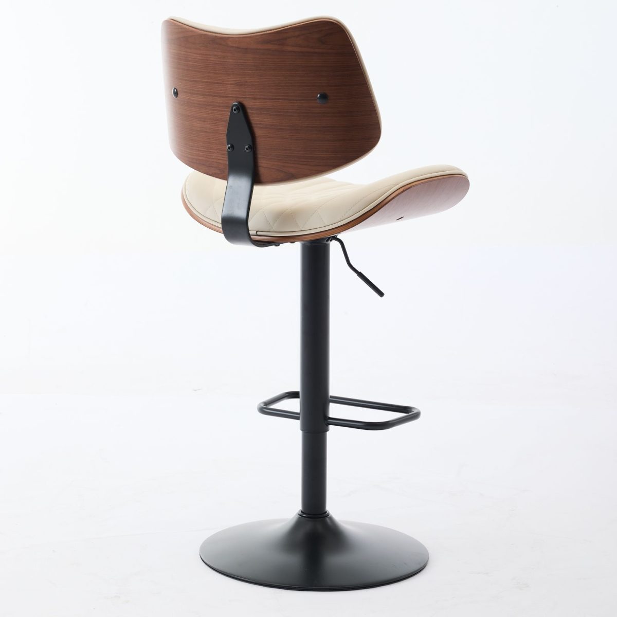 Walnut Bentwood Bar Stools Mid Century Modern Adjustable Counter Height Black Leather Upholstered 360°Swivel Bar Chairs for Kitchen Island/Dining Room/Cafe,Beige,Set of 2 - Image 6