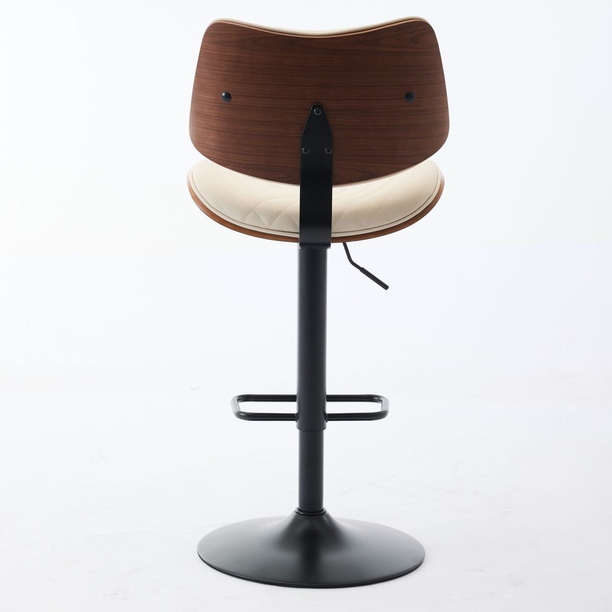Walnut Bentwood Bar Stools Mid Century Modern Adjustable Counter Height Black Leather Upholstered 360°Swivel Bar Chairs for Kitchen Island/Dining Room/Cafe,Beige,Set of 2 - Image 7