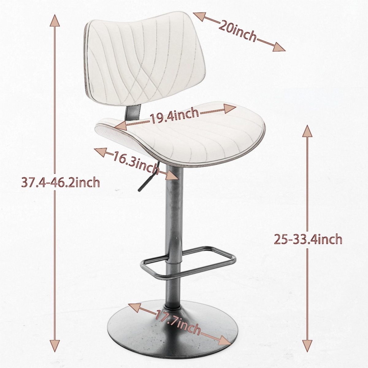Walnut Bentwood Bar Stools Mid Century Modern Adjustable Counter Height Black Leather Upholstered 360°Swivel Bar Chairs for Kitchen Island/Dining Room/Cafe,Beige,Set of 2 - Image 8