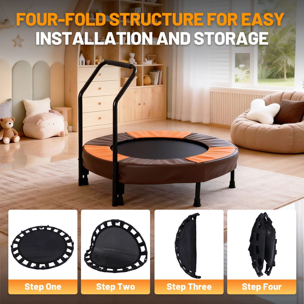 36 Inch Foldable Mini Trampoline, Indoor and Outdoor Rebounder for Kids,Toddler Trampoline Easy to Assemble, with Foam Handle and Safe Thickened Cover, Birthday Gift for Boys & Girlsfor Ages 1-6 - Image 6