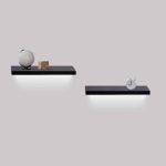Floating Shelves 15.75" Wall Mounted Wood Shelves for Bathroom, Bedroom, Living Room, Kitchen, Hanging Shelf for Books/Storage/Decor with Invisible Brackets, Built-in LED Lighting, Black