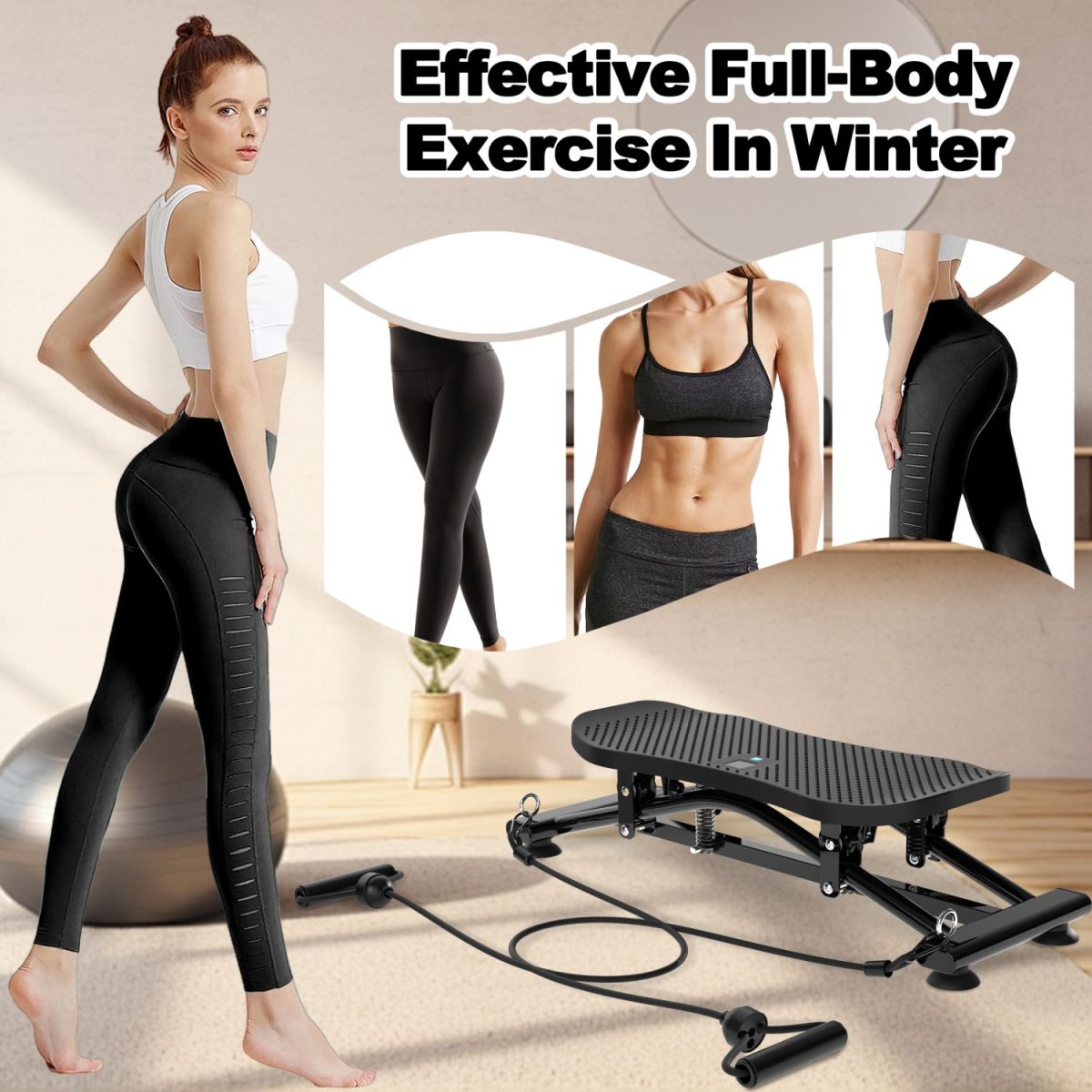 Sliding Ski Simulator with Resistance Bands - Indoor Skiing Fitness Equipment for Home Gym, With Resistance Bands & Non-Slip Base, Full-Body Cardio Training Machine for Core, Leg & Arm Workout - Image 2