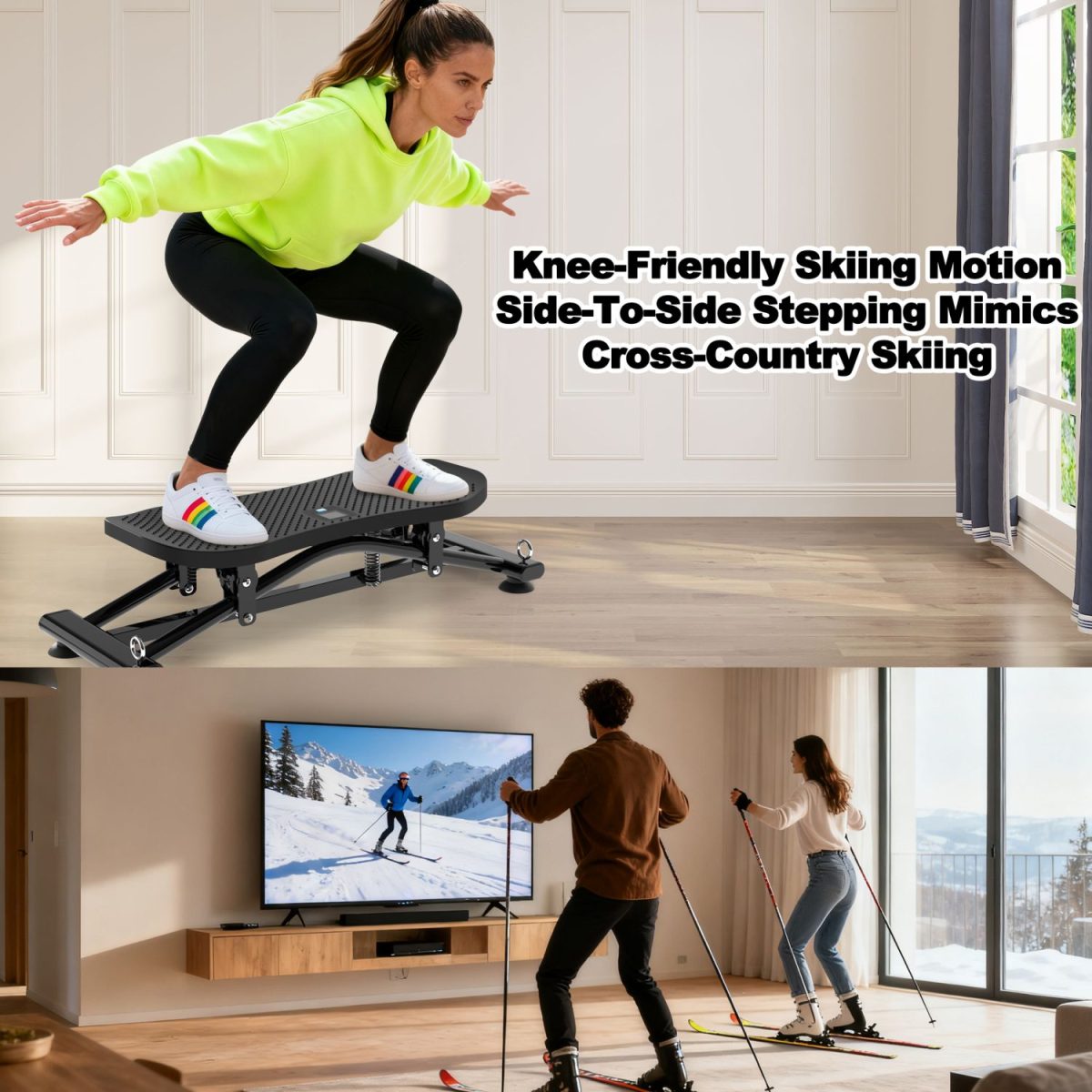 Sliding Ski Simulator with Resistance Bands - Indoor Skiing Fitness Equipment for Home Gym, With Resistance Bands & Non-Slip Base, Full-Body Cardio Training Machine for Core, Leg & Arm Workout - Image 3