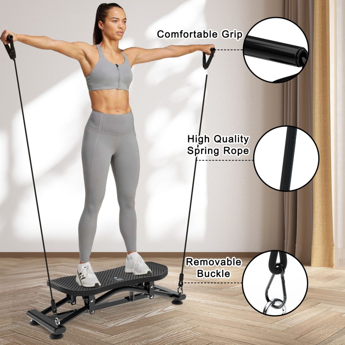 Sliding Ski Simulator with Resistance Bands - Indoor Skiing Fitness Equipment for Home Gym, With Resistance Bands & Non-Slip Base, Full-Body Cardio Training Machine for Core, Leg & Arm Workout - Image 6
