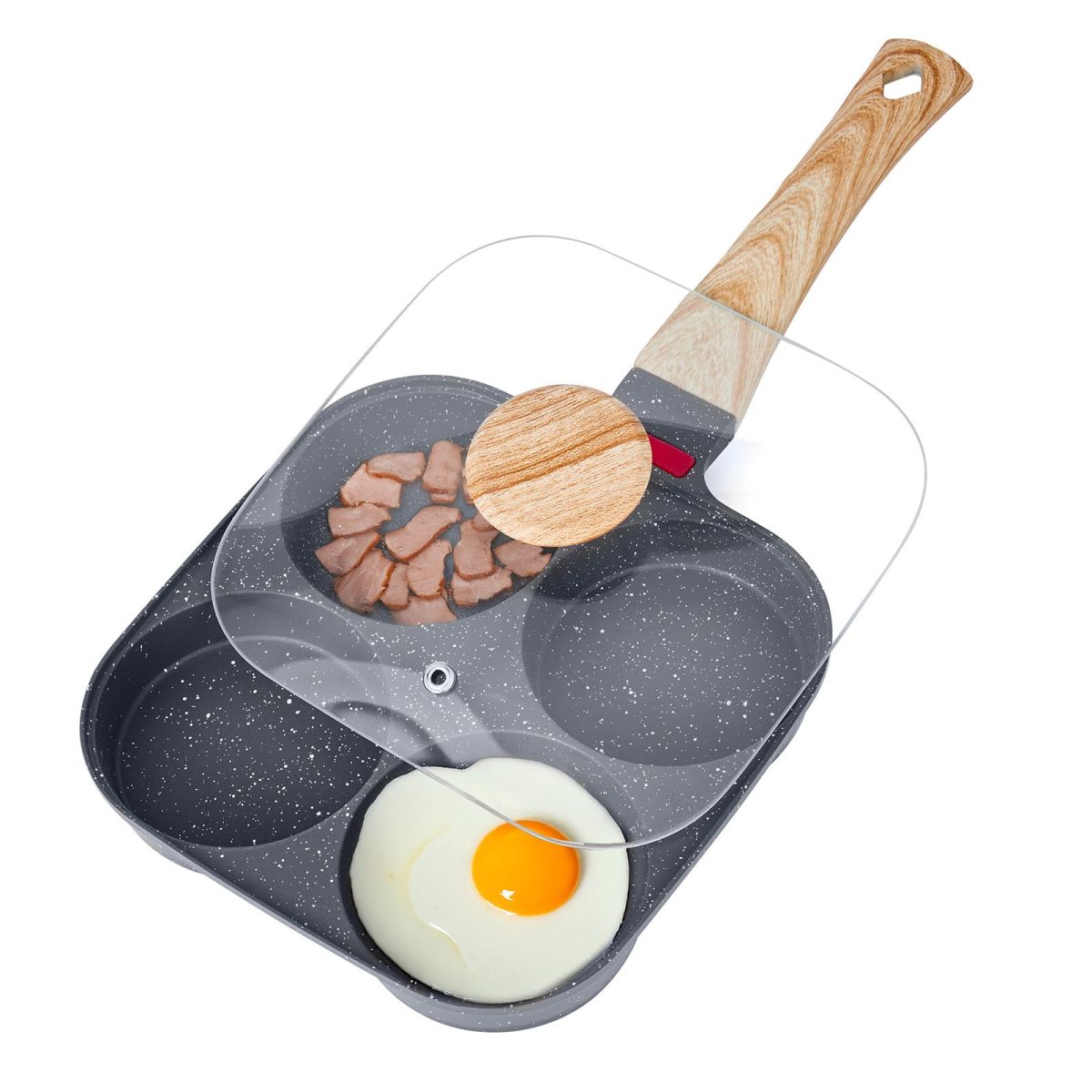 Egg Pan, 4-Cup Nonstick Egg Frying Pan, Aluminum Breakfast Omelette Skillet for Pancakes, Hamburgers, Sandwiches, with Lid, Oil Brush, Scraper, Compatible with Gas Stove & Induction Cookware - Image 6