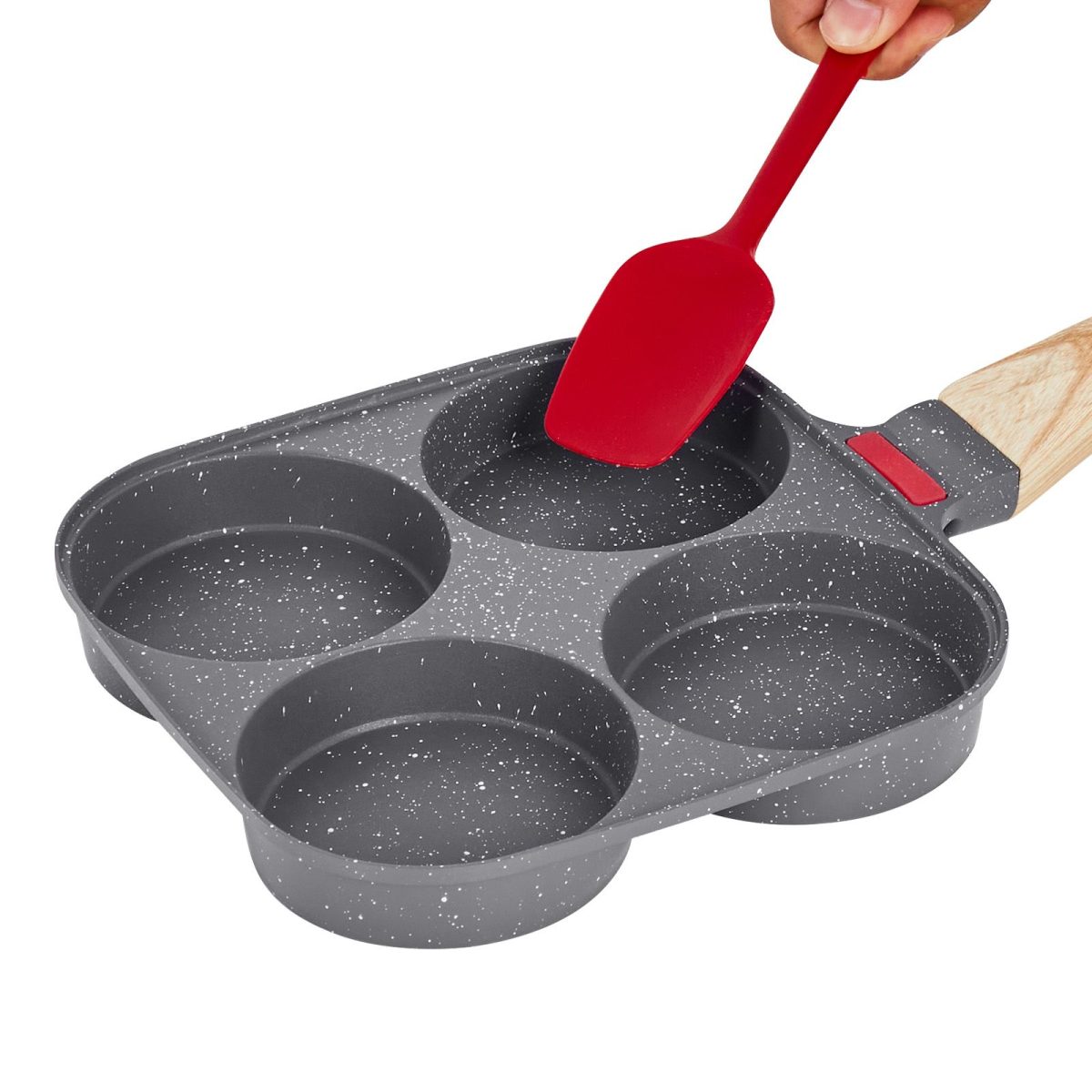 Egg Pan, 4-Cup Nonstick Egg Frying Pan, Aluminum Breakfast Omelette Skillet for Pancakes, Hamburgers, Sandwiches, with Lid, Oil Brush, Scraper, Compatible with Gas Stove & Induction Cookware - Image 7