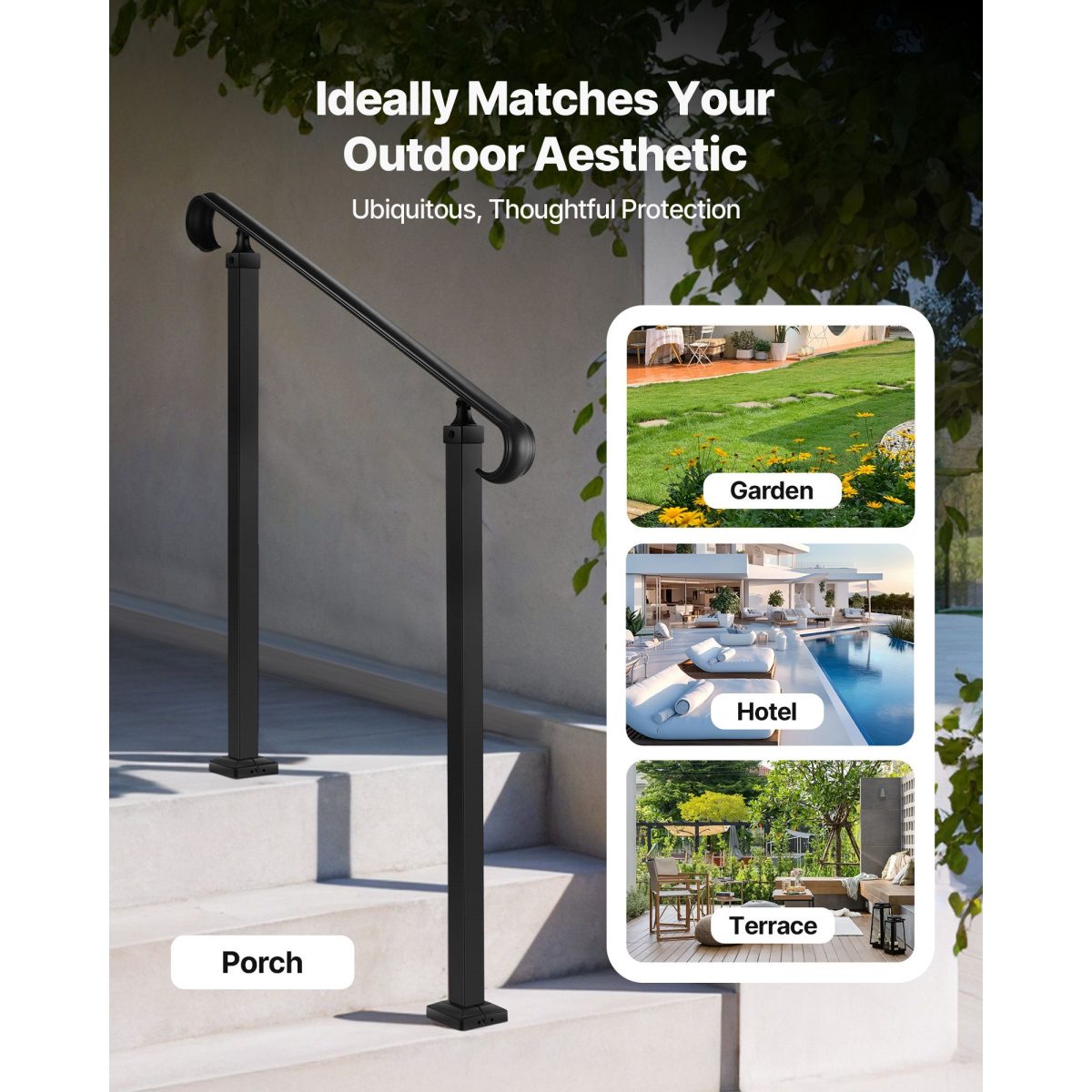 Handrails for Outdoor Steps, 2-3 Step Adjustable Height, Carbon Steel Transitional Handrail with Installation Kit, Exterior Hand Railing for Steps, Concrete or Wooden Stairs, Porch, Matte Black - Image 8