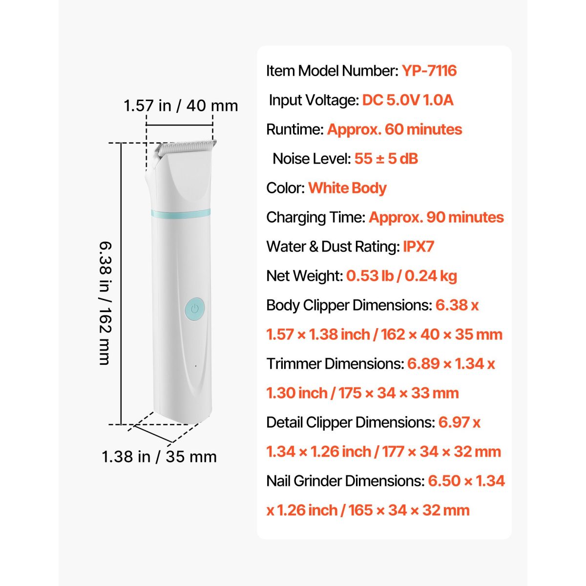 Dog Clippers for Grooming, 4 in 1 Dog Grooming Kit, Low Noise, Rechargeable Pet Shaver with 6 Combs & 4 Detachable Blades, Waterproof Cordless Pet Hair Trimmers Nail Grinder Set for Dogs Cats - Image 9