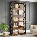 Bookshelf, BEtagere Metal and Wooden Bookcase for Home Office