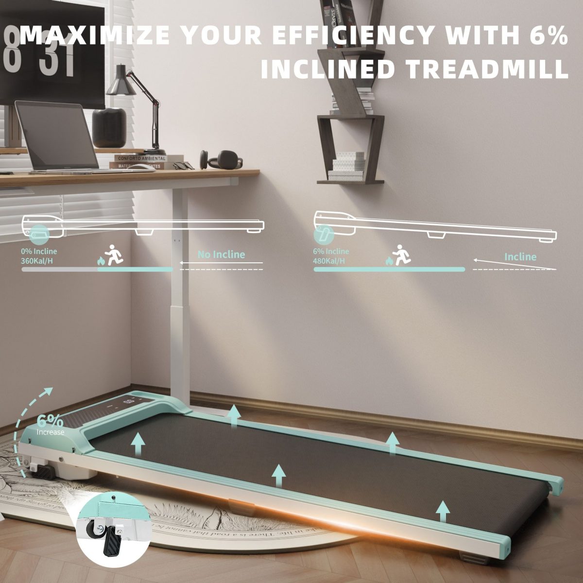 Walking Pad Under Desk Treadmill, Portable Small Treadmills for Home and Office, Super Quiet Motorized Walking Jogging Running Machine with Remote Control - Image 7