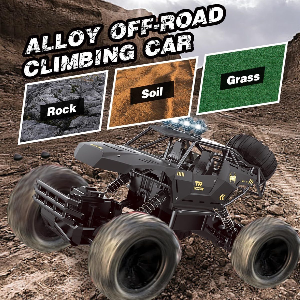 2025 RC 37cm 1:12 4WD Large Remote Control Cars Rock Crawler Monster Truck with 2 Battery ,Kids Toys Gifts - Image 3