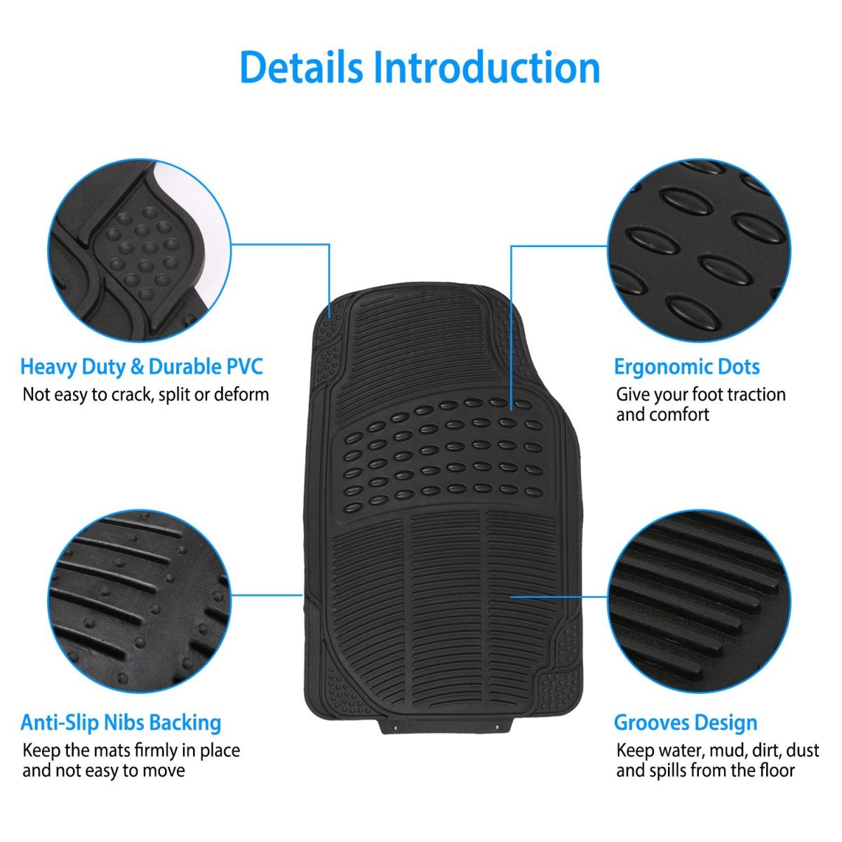 4Pcs Automotive Floor Mats Front and Rear PVC Rubber Floor Mats Heavy Duty Drive Vehicle Car Mats with Trimmable Design Fit Most Cars SUVs Trucks - Image 3