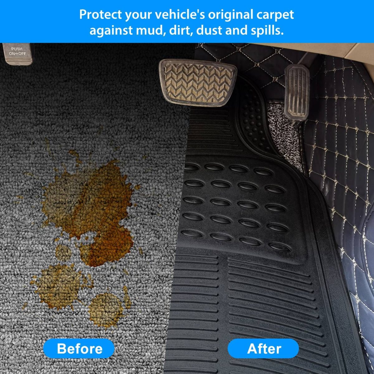 4Pcs Automotive Floor Mats Front and Rear PVC Rubber Floor Mats Heavy Duty Drive Vehicle Car Mats with Trimmable Design Fit Most Cars SUVs Trucks - Image 6