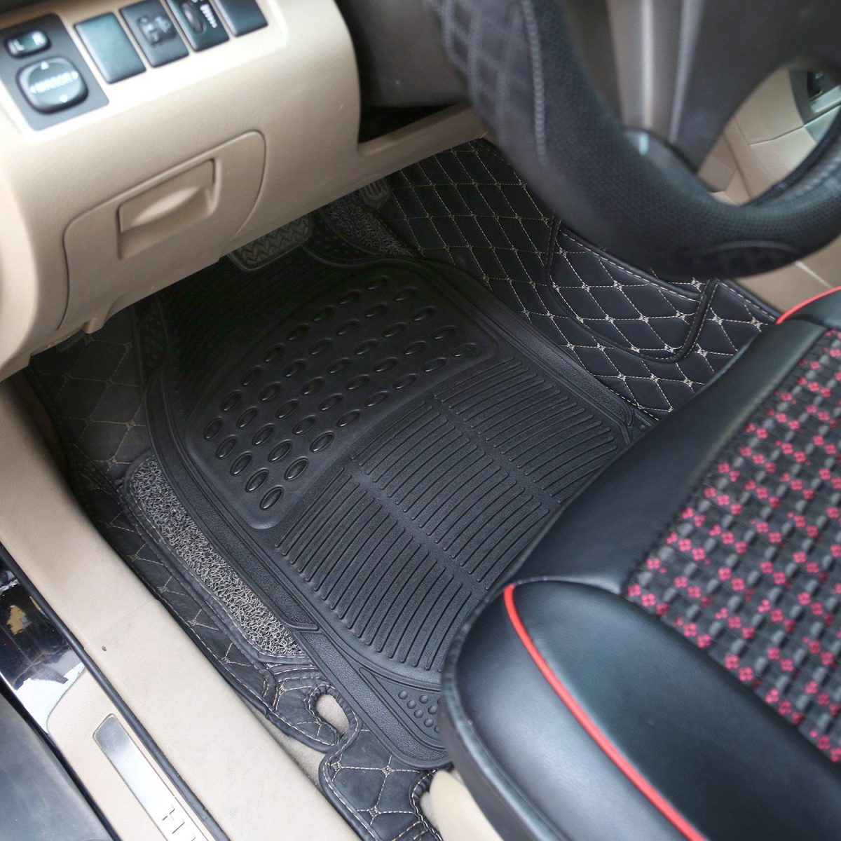 4Pcs Automotive Floor Mats Front and Rear PVC Rubber Floor Mats Heavy Duty Drive Vehicle Car Mats with Trimmable Design Fit Most Cars SUVs Trucks - Image 7