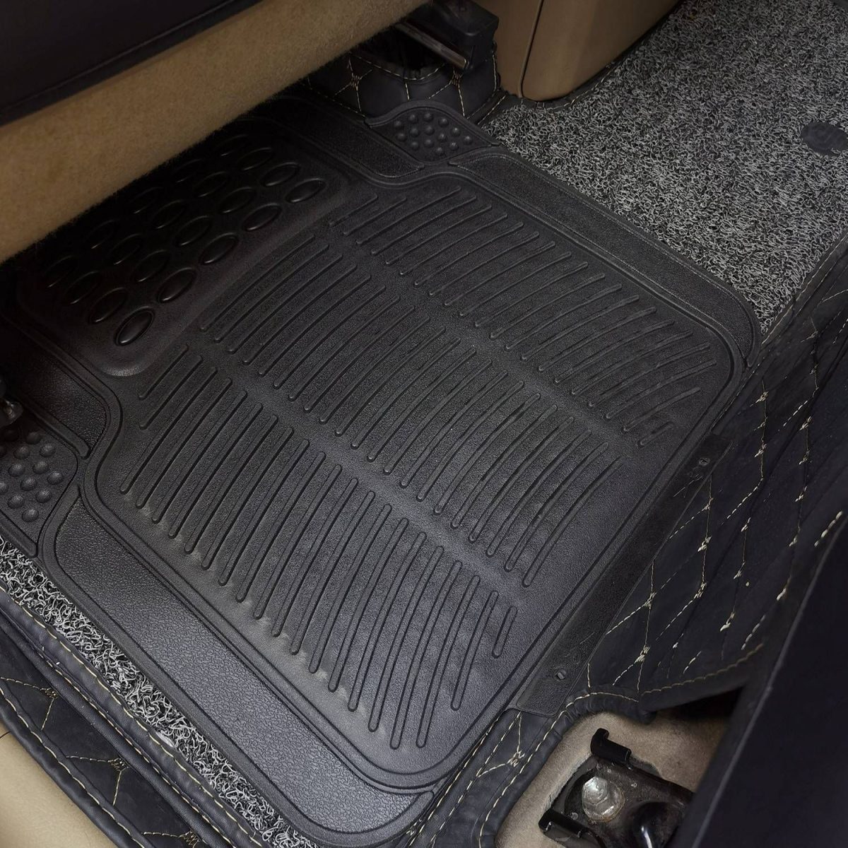 4Pcs Automotive Floor Mats Front and Rear PVC Rubber Floor Mats Heavy Duty Drive Vehicle Car Mats with Trimmable Design Fit Most Cars SUVs Trucks - Image 8