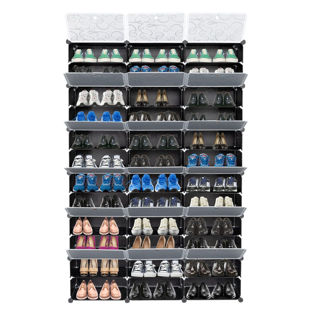 12-Tier Portable 72 Pair Shoe Rack Organizer 36 Grids Tower Shelf Storage Cabinet Stand Expandable for Heels, Boots, Slippers, Black - Image 11
