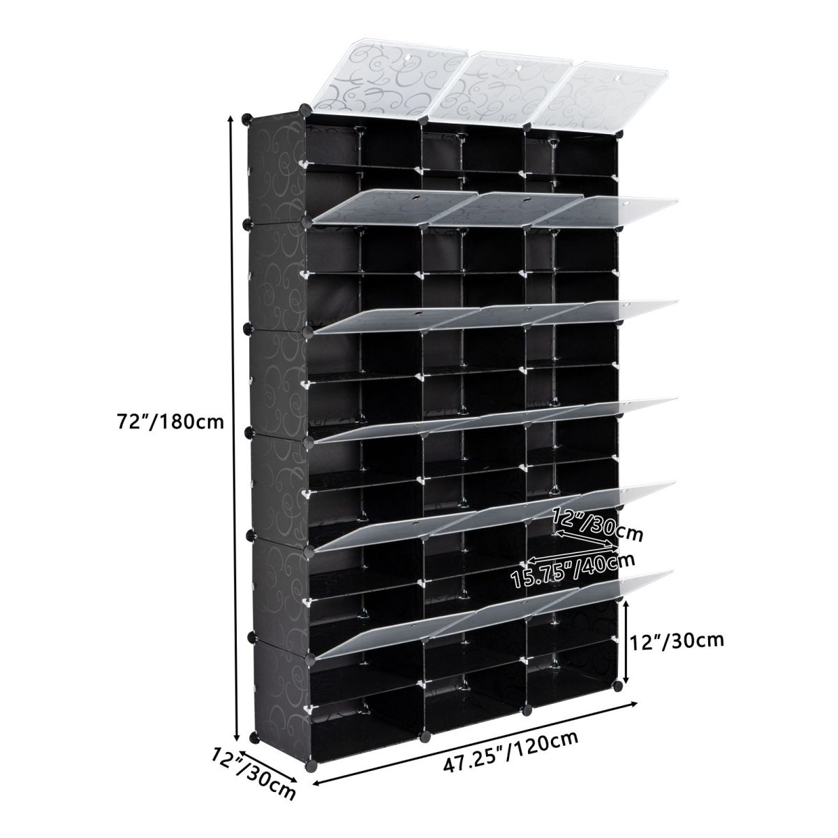 12-Tier Portable 72 Pair Shoe Rack Organizer 36 Grids Tower Shelf Storage Cabinet Stand Expandable for Heels, Boots, Slippers, Black - Image 13