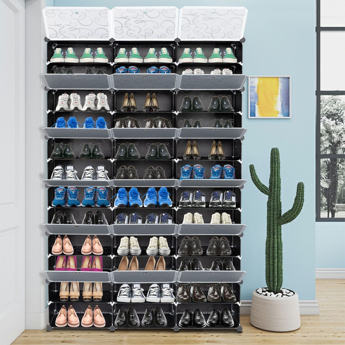 12-Tier Portable 72 Pair Shoe Rack Organizer 36 Grids Tower Shelf Storage Cabinet Stand Expandable for Heels, Boots, Slippers, Black - Image 5