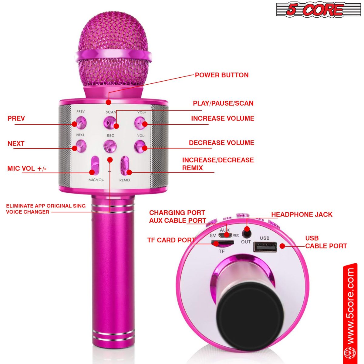 5 Core Microphone Wireless Karaoke Mic With Speaker 3 in 1 Portable Bluetooth Microfono Inalambrico - Image 12