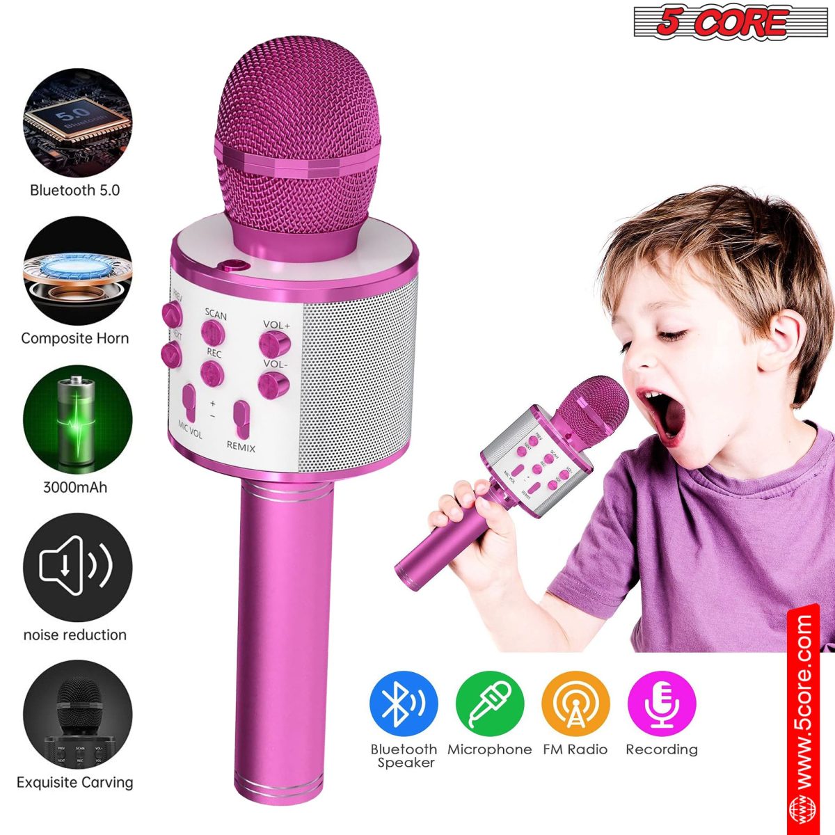 5 Core Microphone Wireless Karaoke Mic With Speaker 3 in 1 Portable Bluetooth Microfono Inalambrico - Image 6