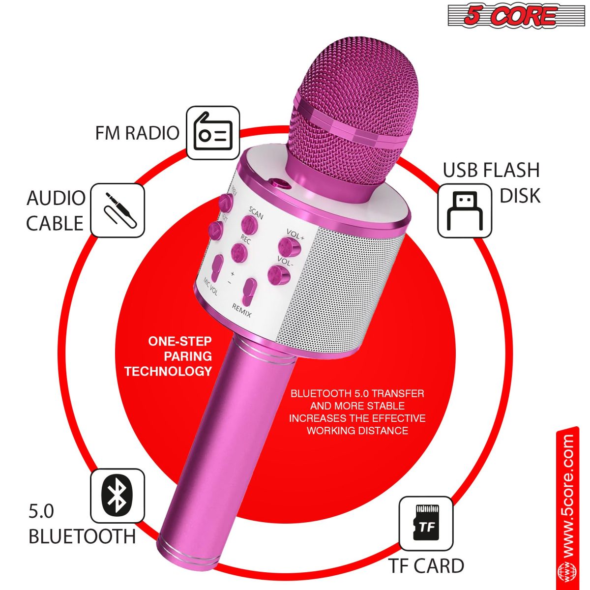 5 Core Microphone Wireless Karaoke Mic With Speaker 3 in 1 Portable Bluetooth Microfono Inalambrico - Image 7