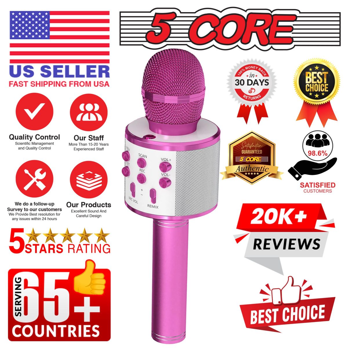 5 Core Microphone Wireless Karaoke Mic With Speaker 3 in 1 Portable Bluetooth Microfono Inalambrico - Image 8