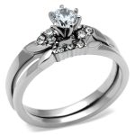 TK694 - High polished (no plating) Stainless Steel Ring with AAA Grade CZ in Clear