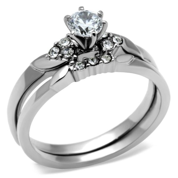 TK694 - High polished (no plating) Stainless Steel Ring with AAA Grade CZ in Clear