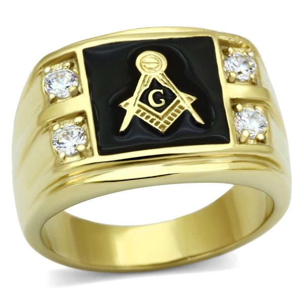 TK719 - IP Gold(Ion Plating) Stainless Steel Ring with AAA Grade CZ in Clear