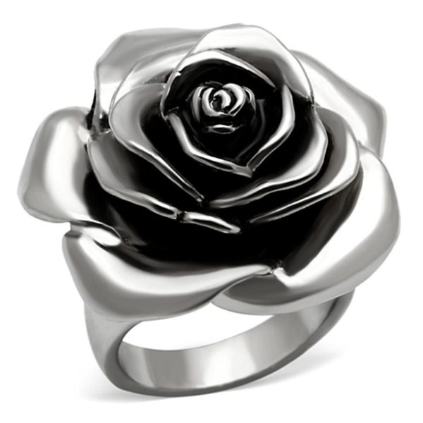 TK923 - High polished (no plating) Stainless Steel Ring with Epoxy in Jet