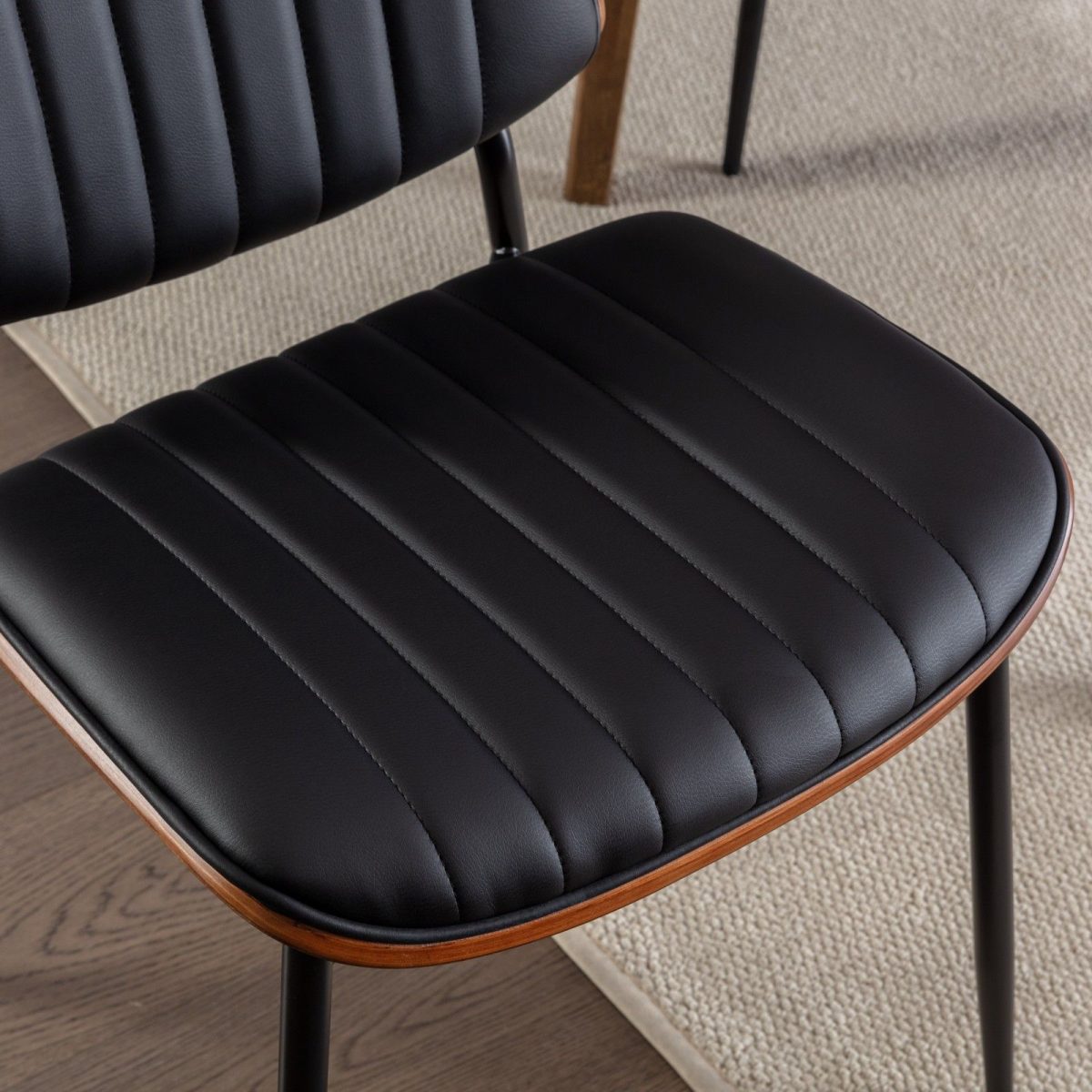 A&A Furniture, Dining Chairs Set of 2 Mid Century Modern Retro Faux Leather Chair with Walnut Bentwood Back Upholstered Seat Metal Legs Adjustable Foot for Kitchen Dining Room Chairs(Black PU) - Image 12