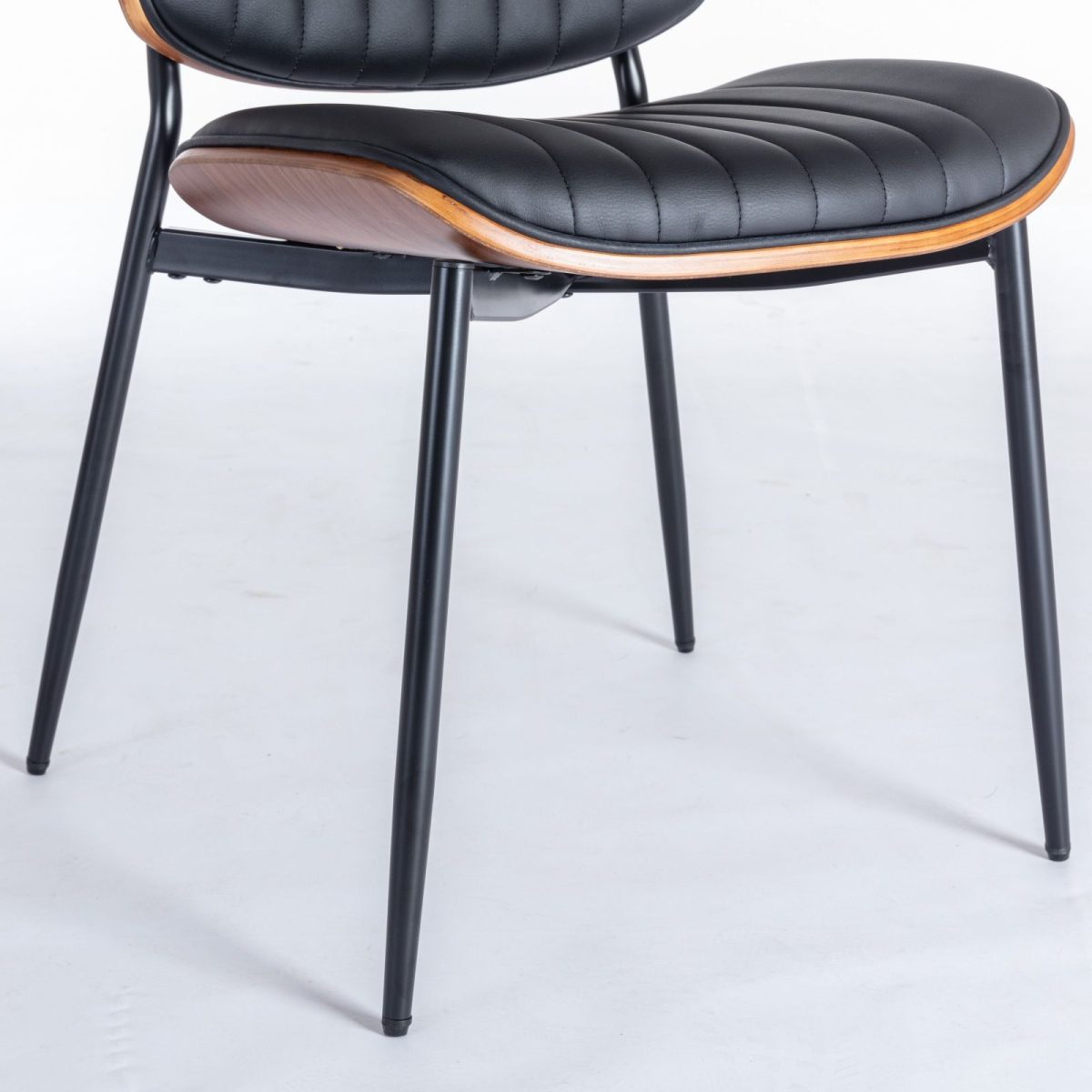A&A Furniture, Dining Chairs Set of 2 Mid Century Modern Retro Faux Leather Chair with Walnut Bentwood Back Upholstered Seat Metal Legs Adjustable Foot for Kitchen Dining Room Chairs(Black PU) - Image 13