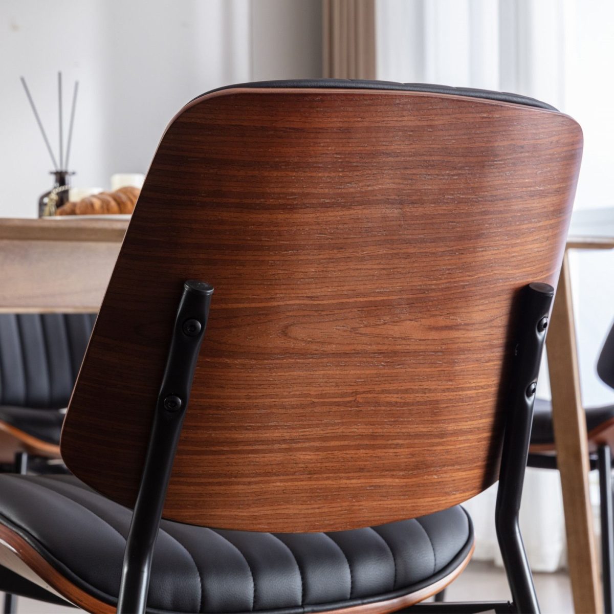 A&A Furniture, Dining Chairs Set of 2 Mid Century Modern Retro Faux Leather Chair with Walnut Bentwood Back Upholstered Seat Metal Legs Adjustable Foot for Kitchen Dining Room Chairs(Black PU) - Image 9