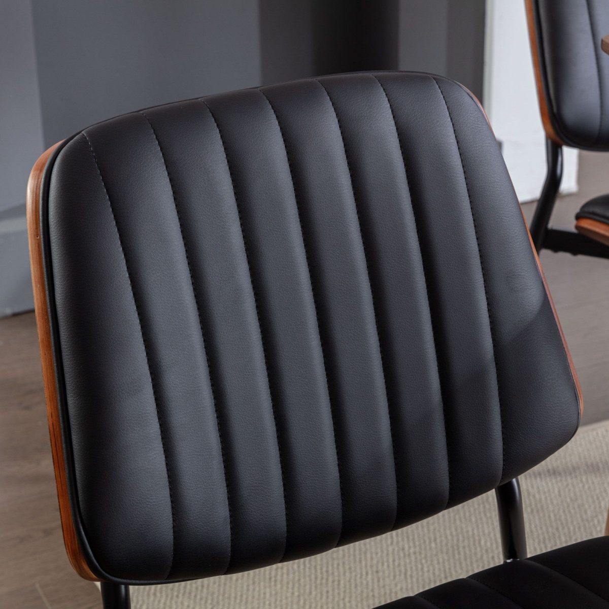 A&A Furniture, Dining Chairs Set of 2 Mid Century Modern Retro Faux Leather Chair with Walnut Bentwood Back Upholstered Seat Metal Legs Adjustable Foot for Kitchen Dining Room Chairs(Black PU) - Image 10